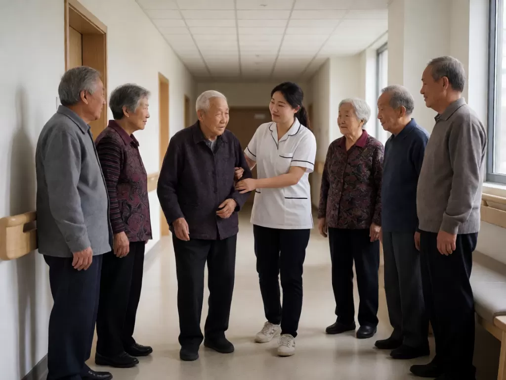 家属考察乡镇养老中心:核对失能失智照护床位与转介机制